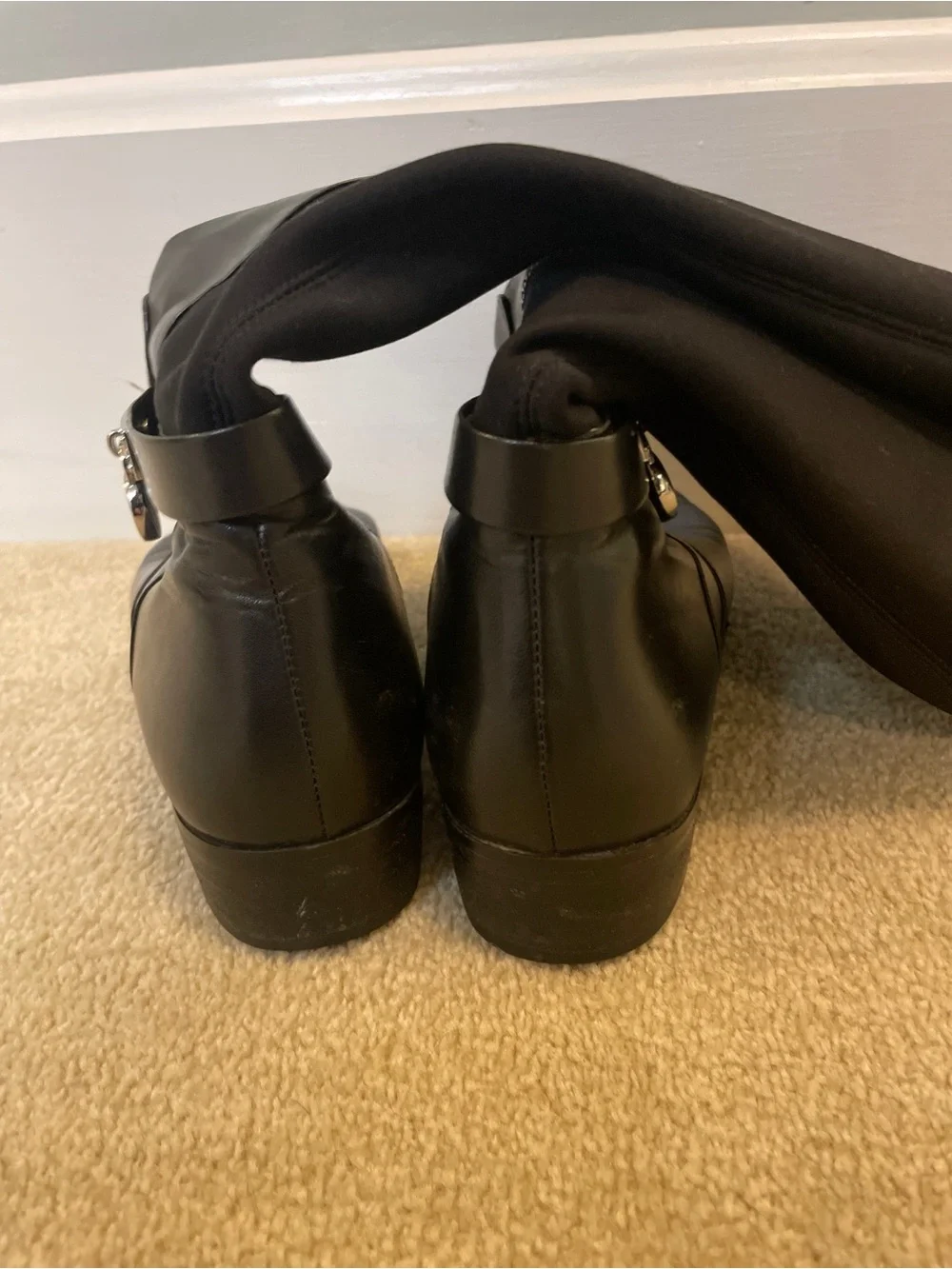 Michael Kors Black Leather Boots with MK Charm